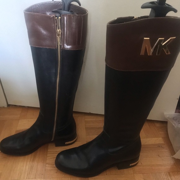 Michael Kors Hayley Black Brown Flat Riding Boots - Size 5 / 35 M - Picture 7 of 12